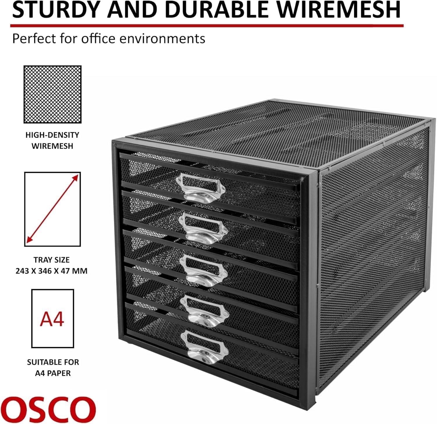 5-Tier Black Wire Mesh Desk Organizer Tray for A4 Files & Documents