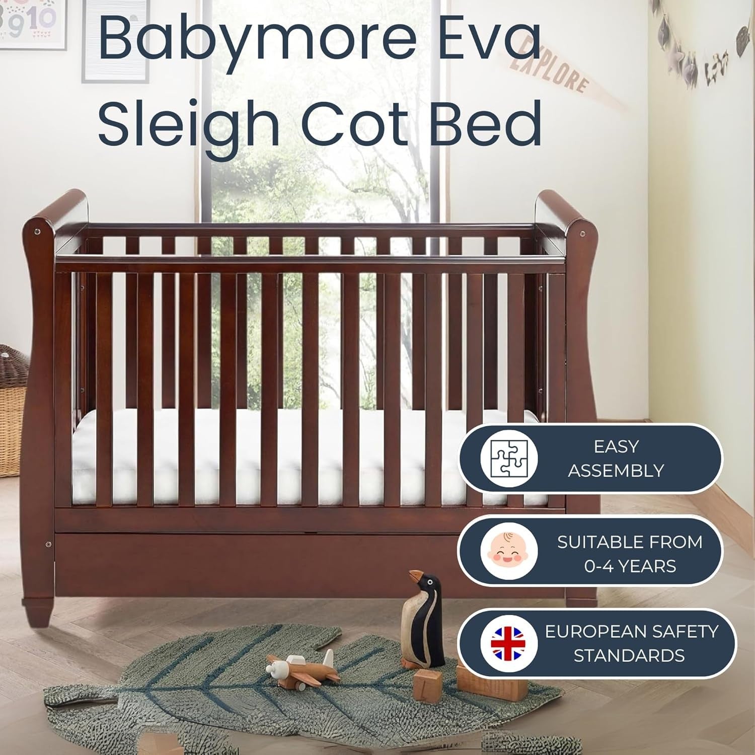 Baby Cot Bed Convertible Toddler Day Bed Adjustable Height w/o Mattress Brown