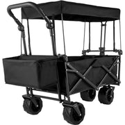 Extra Large Folding Wagon 220lbs Canopy Push Pull Cart Rear Storage 600D Black