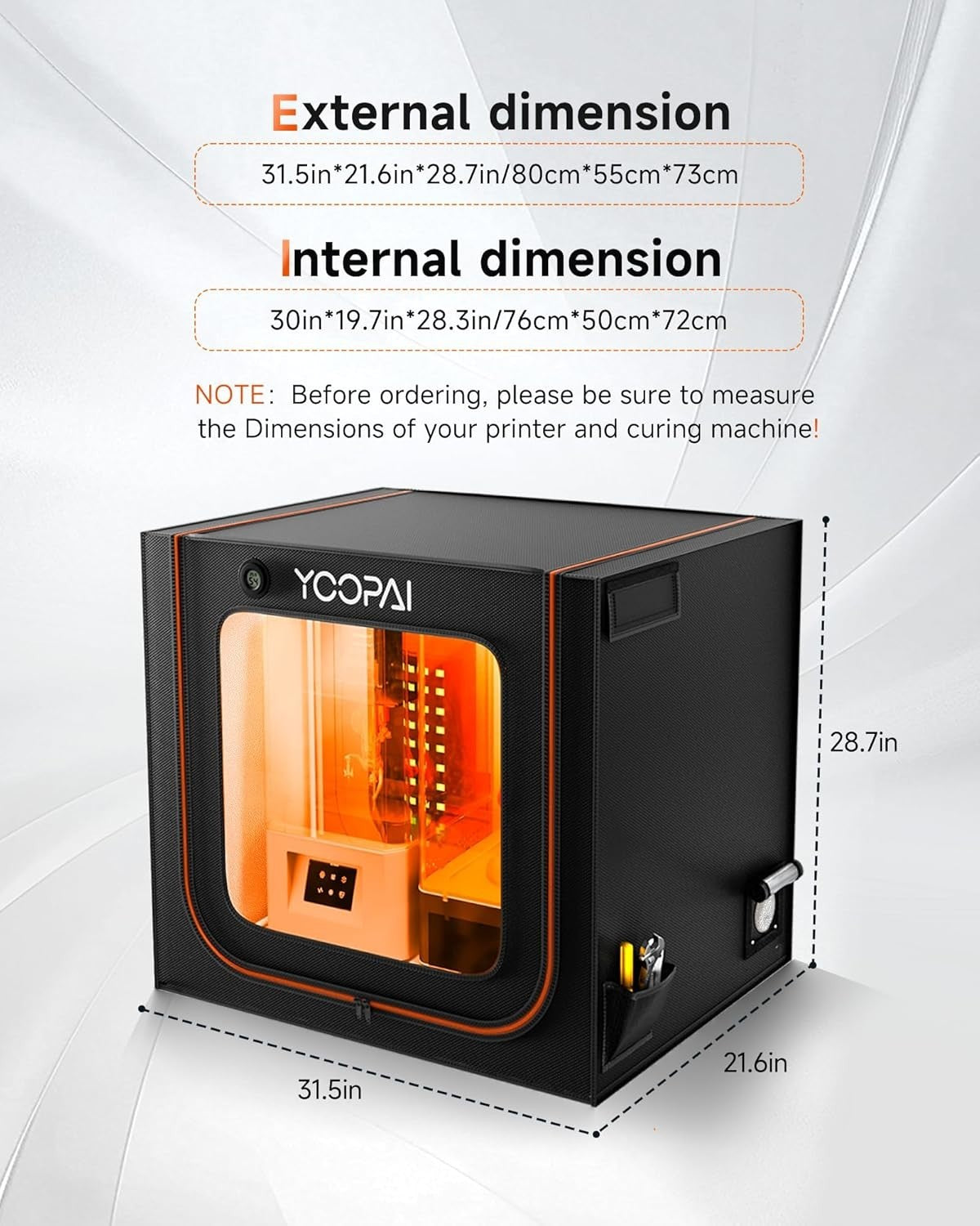 Large Resin 3D Printer Enclosure Vented LED Odor Filter Noise Reduce
