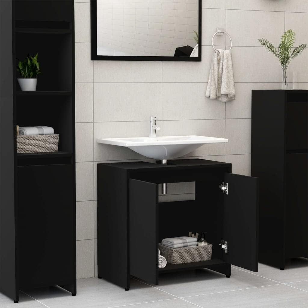 Black Under Sink Bathroom Storage Cabinet Cupboard 60x35x61cm Modern