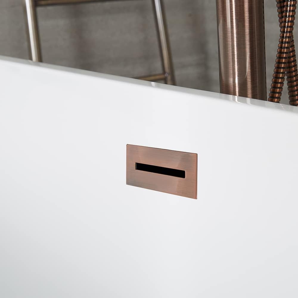 White Freestanding Double Ended Square Bath 1615x720mm Copper Overflow