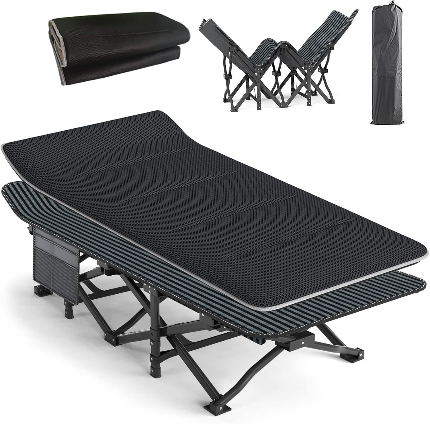 Heavy Duty Folding Camp Bed with Cushion | 450lbs Support Outdoor Cot