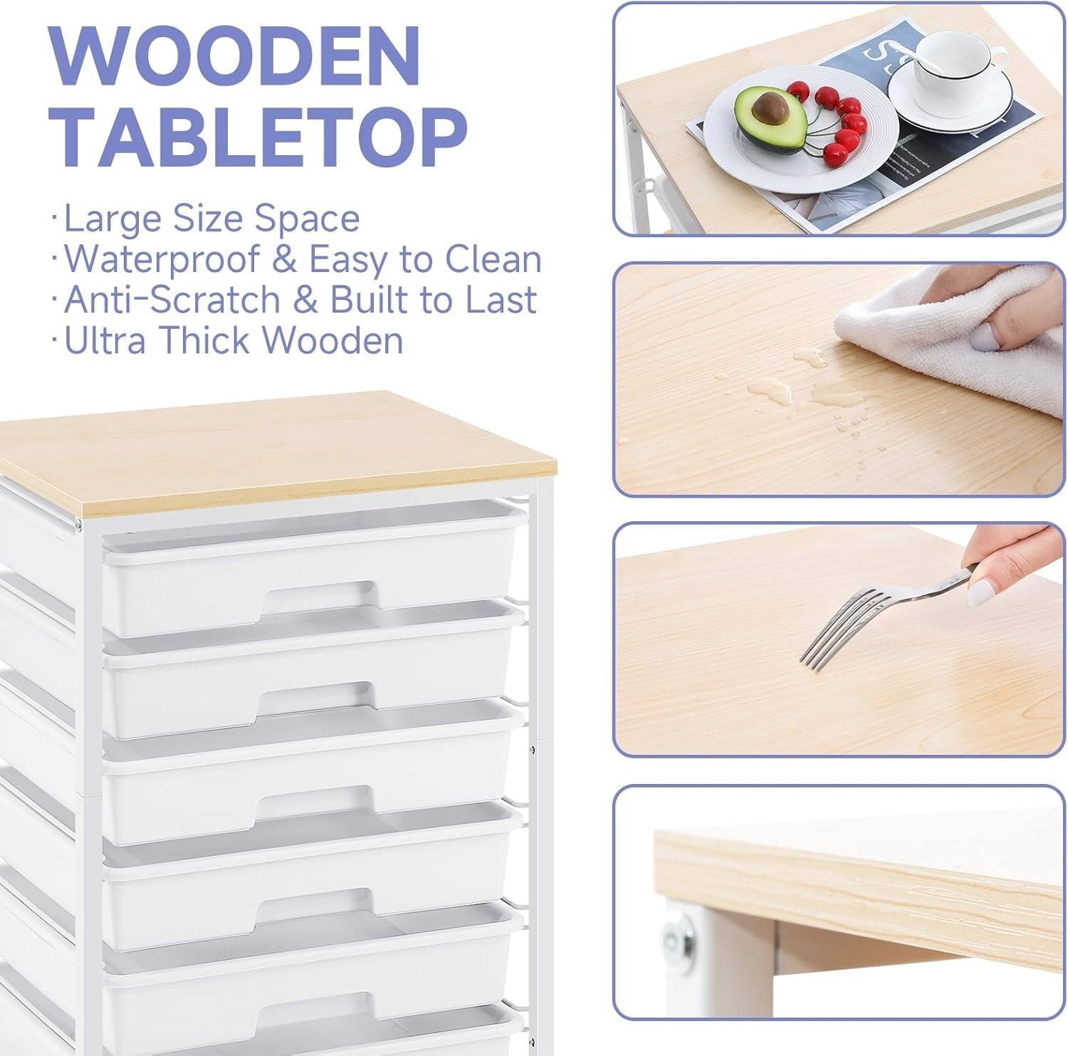 White 6 Drawer Rolling Storage Cart Utility Organizer Trolley Wheels