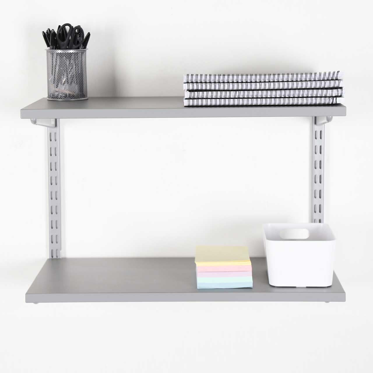 2-Tier Adjustable Floating Wall Shelf Steel & Wood 90x32x43cm Grey