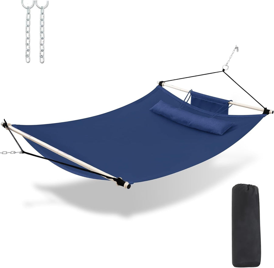 12FT Anti-Flip Double Hammock with Iron Spreader Bars & Nylon Ropes, 450LB