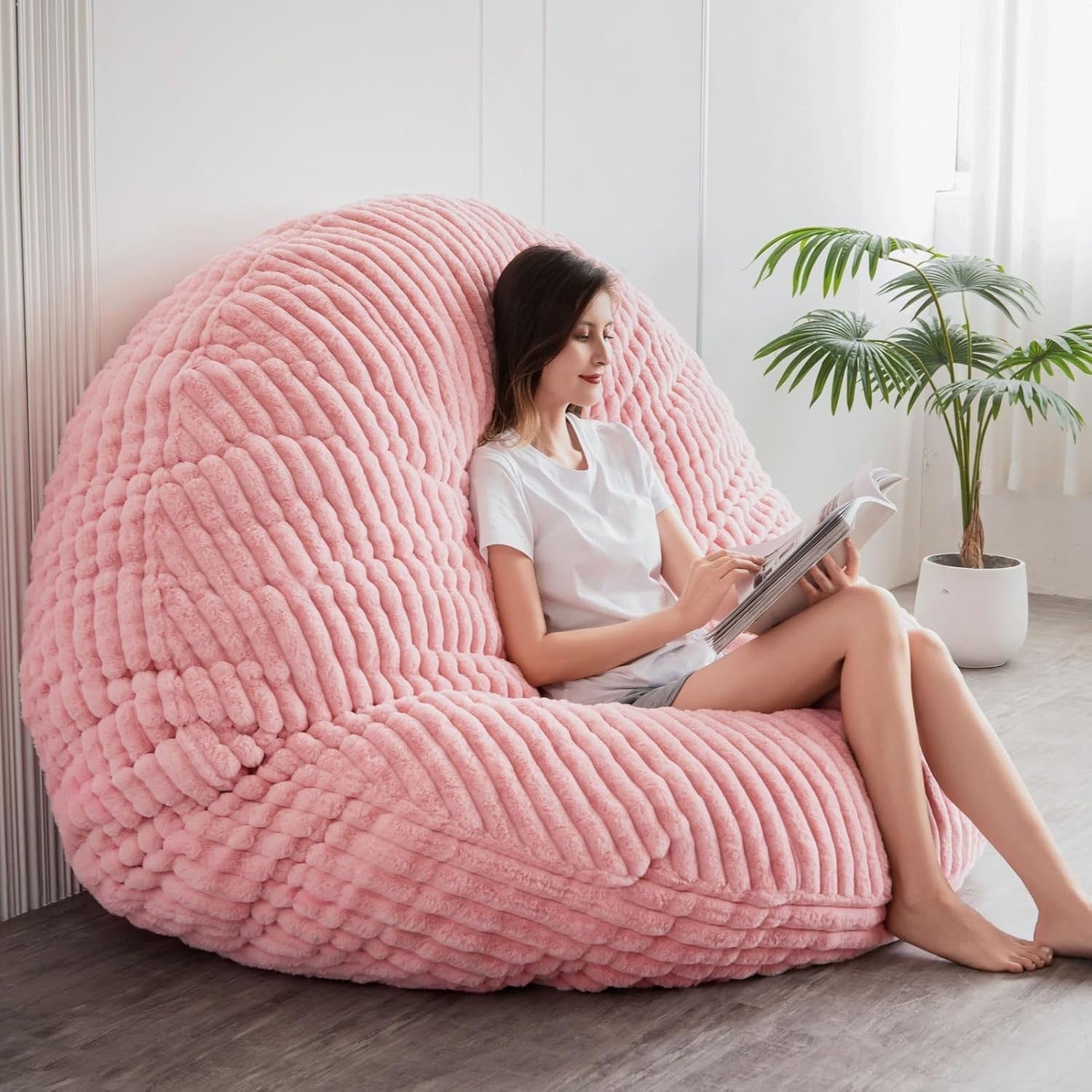 Pink Round Bean Bag Sofa Bed 180x180cm | Large Floor Chair for Adults