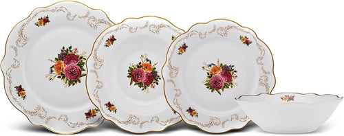 24pc Bone China Dinner Set Floral Plates Bowls Vintage Style for 6