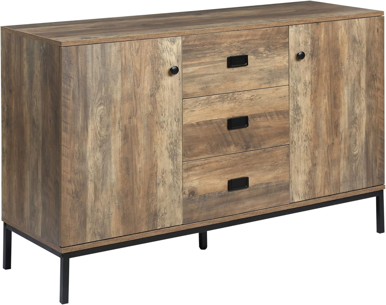 Industrial Sideboard Rustic Brown 3 Drawer 2 Door Cabinet Storage Unit