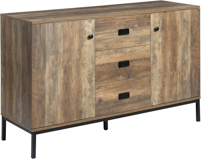 Industrial Sideboard Rustic Brown 3 Drawer 2 Door Cabinet Storage Unit