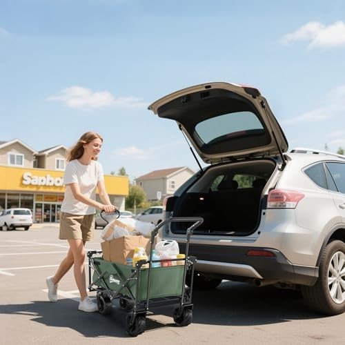 120L Folding Trolley Cart with Removable Canopy All Terrain Wheels