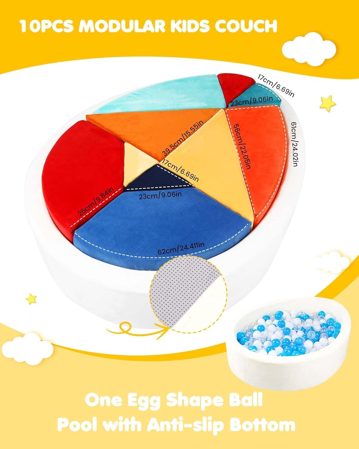 Kids Modular Egg-Shape Play Sofa with Ball Pit – Creative Puzzle Couch