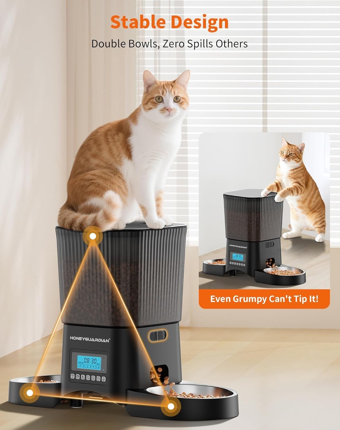 Automatic Cat Feeder for 2 Cats 3.5L Timed Food Dispenser Dual Bowl