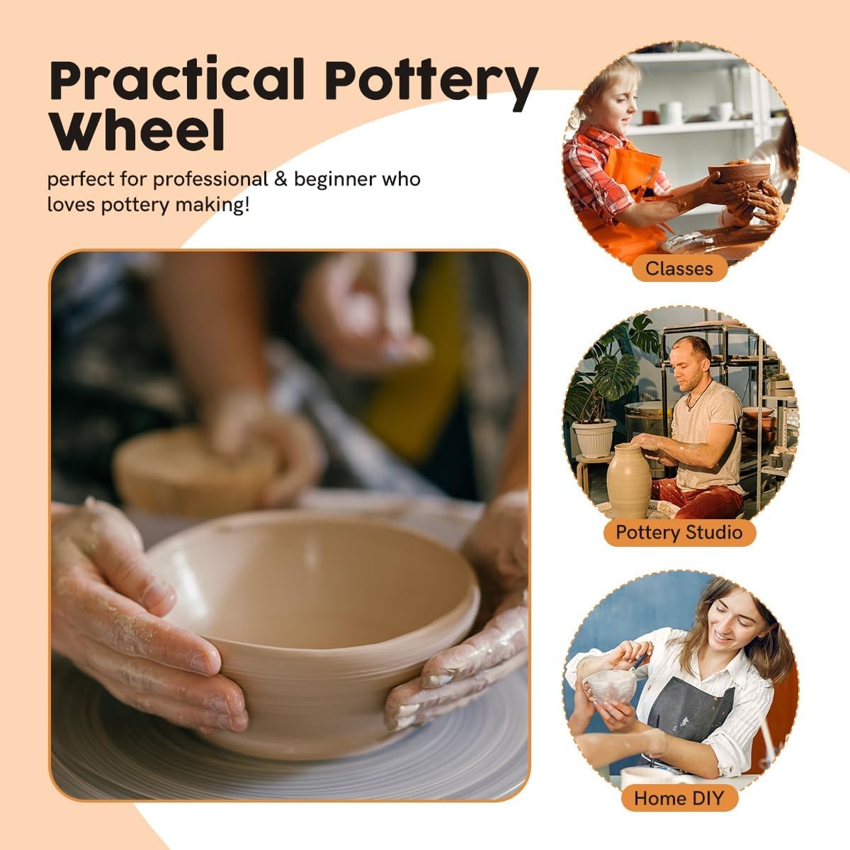 350W Electric Pottery Wheel 25cm Adjustable Speed Pedal DIY Clay