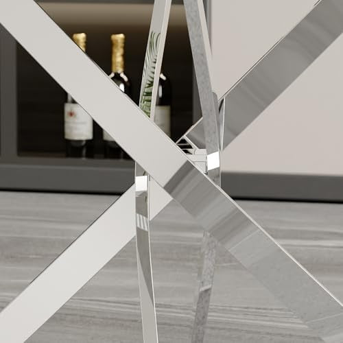 Round Glass Dining Table 100cm Tempered Chrome Legs Modern Design