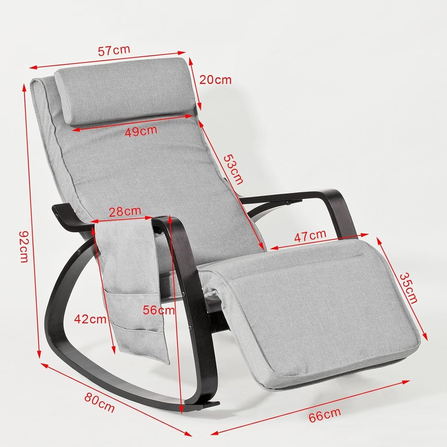 Grey Rocking Chair with Footrest, Recliner Armchair for Adults, 92x66x80cm