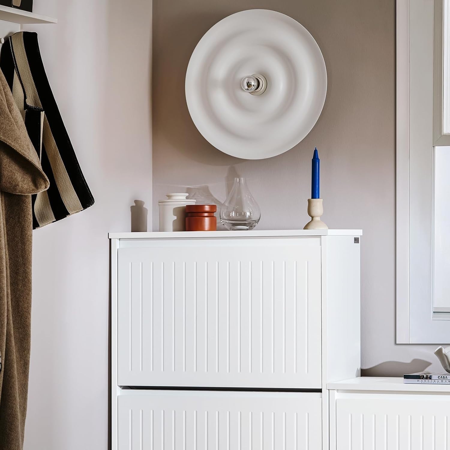 Tall White Shoe Cabinet – Slim 3 Flip Drawer Storage Unit 120cm Hallway