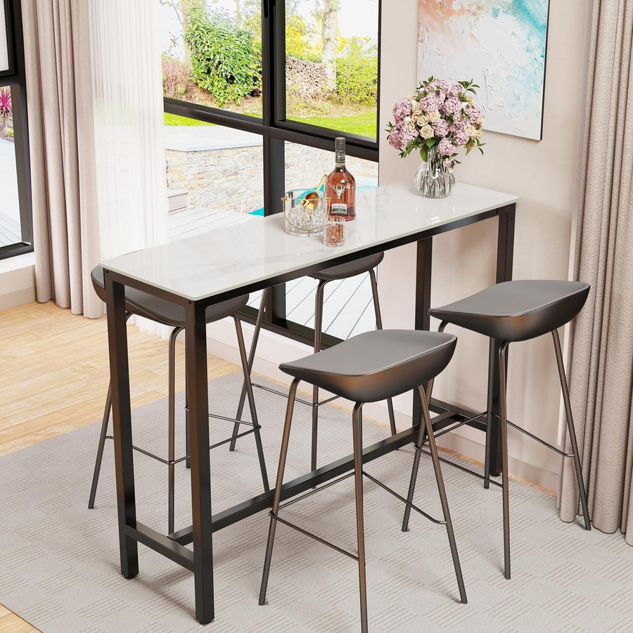120cm White Marble Sintered Stone Bar Table High Counter Dining Table Home
