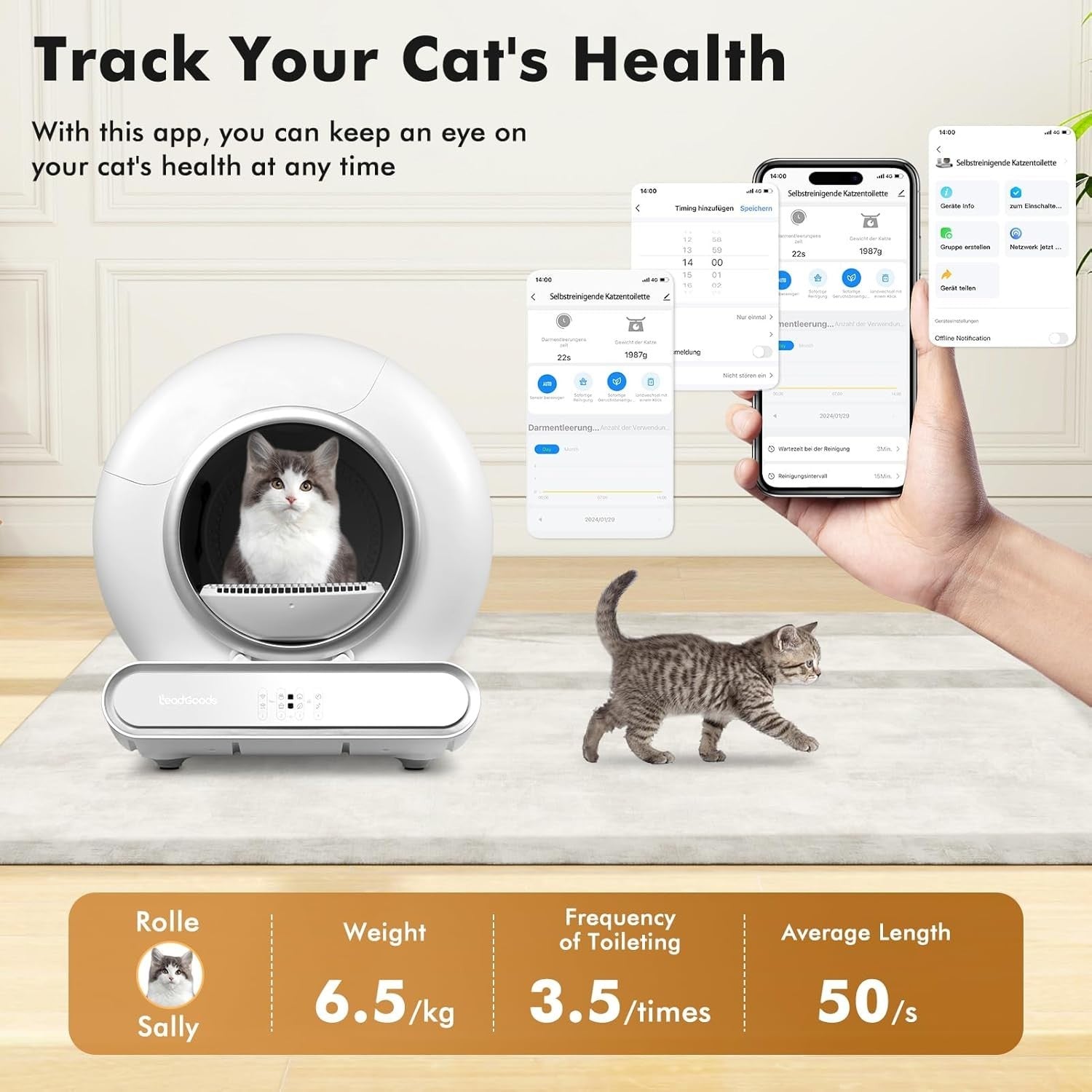 Self Cleaning Cat Litter Box 65L App Control Odor Control Auto Tray