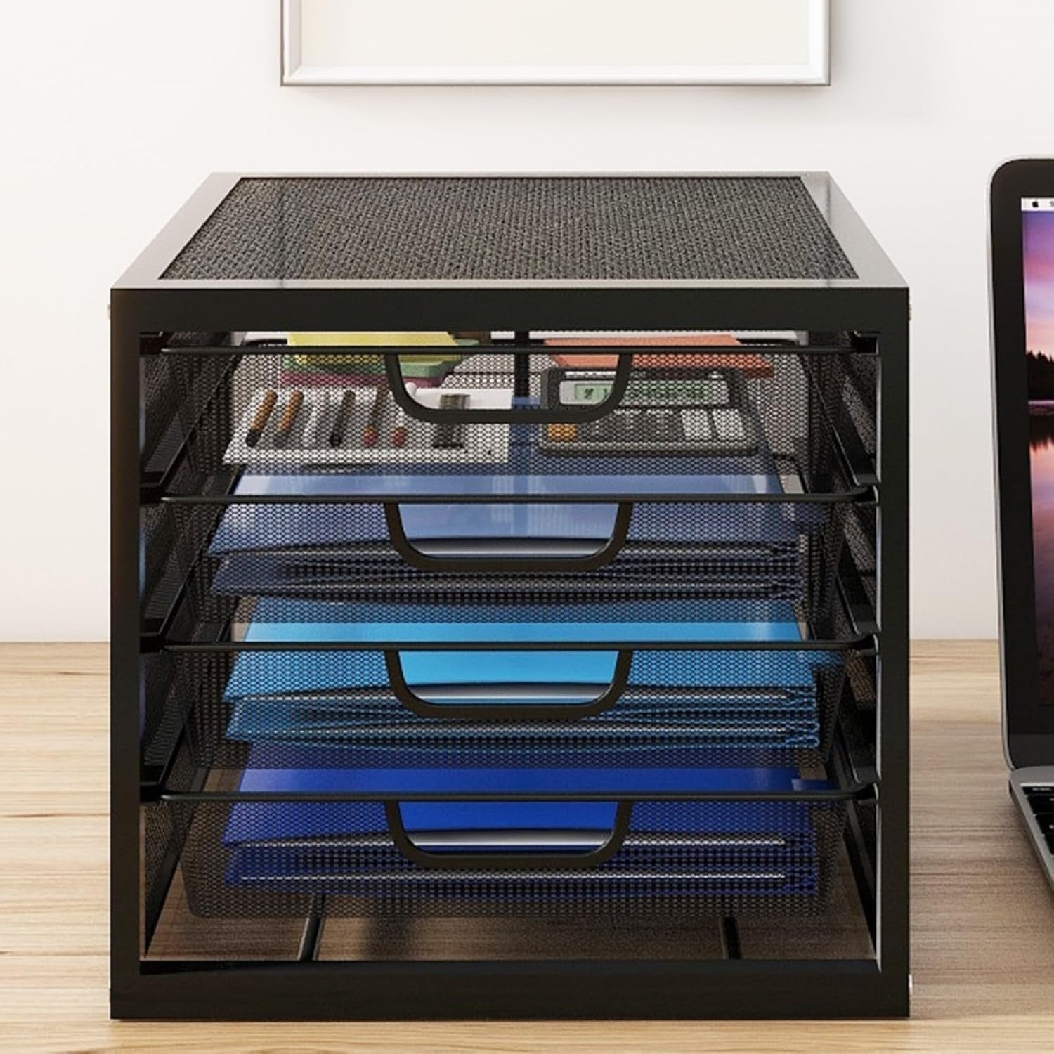 Desktop Paper Tray Organizer 4 Sliding Drawers Metal Office Filing Storage