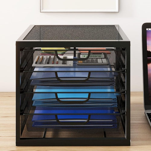 Desktop Paper Tray Organizer 4 Sliding Drawers Metal Office Filing Storage