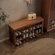 Large Wooden Shoe Bench with Adjustable Shelves | 2-Tier Walnut Entryway Rack