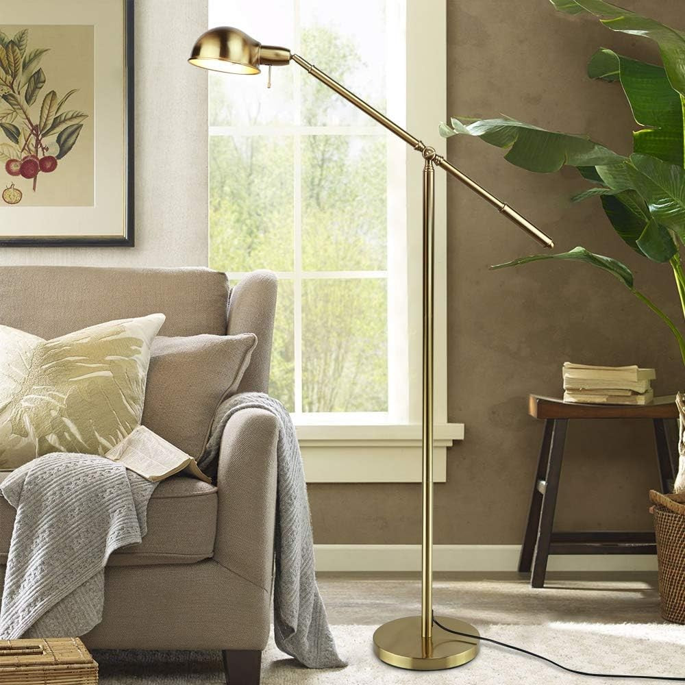 Adjustable Swing Arm Floor Lamp Gold Reading Light E27 Modern Standing