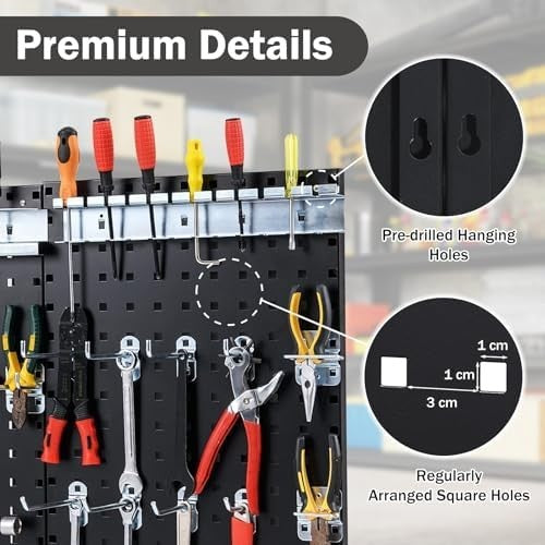 Wall-Mounted Pegboard 120x60cm 31-Piece Metal Tool Rack Organizer Kit