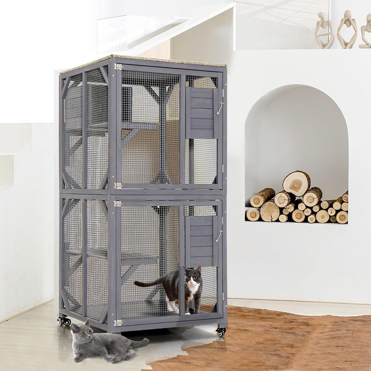 Large Outdoor Cat House with Platforms, Resting Box & Waterproof Roof