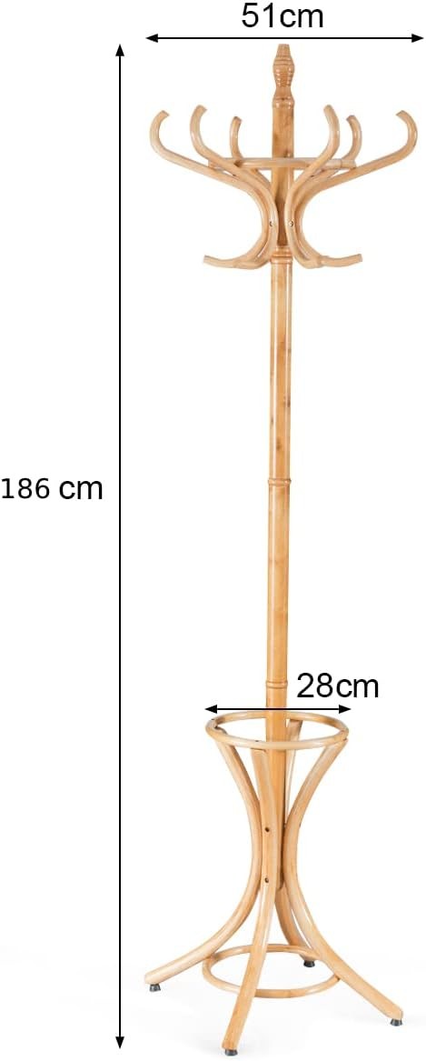 Multigot Coat Rack, Wooden Hat Clothes Hall Tree Hanger with Umbrella Holder and