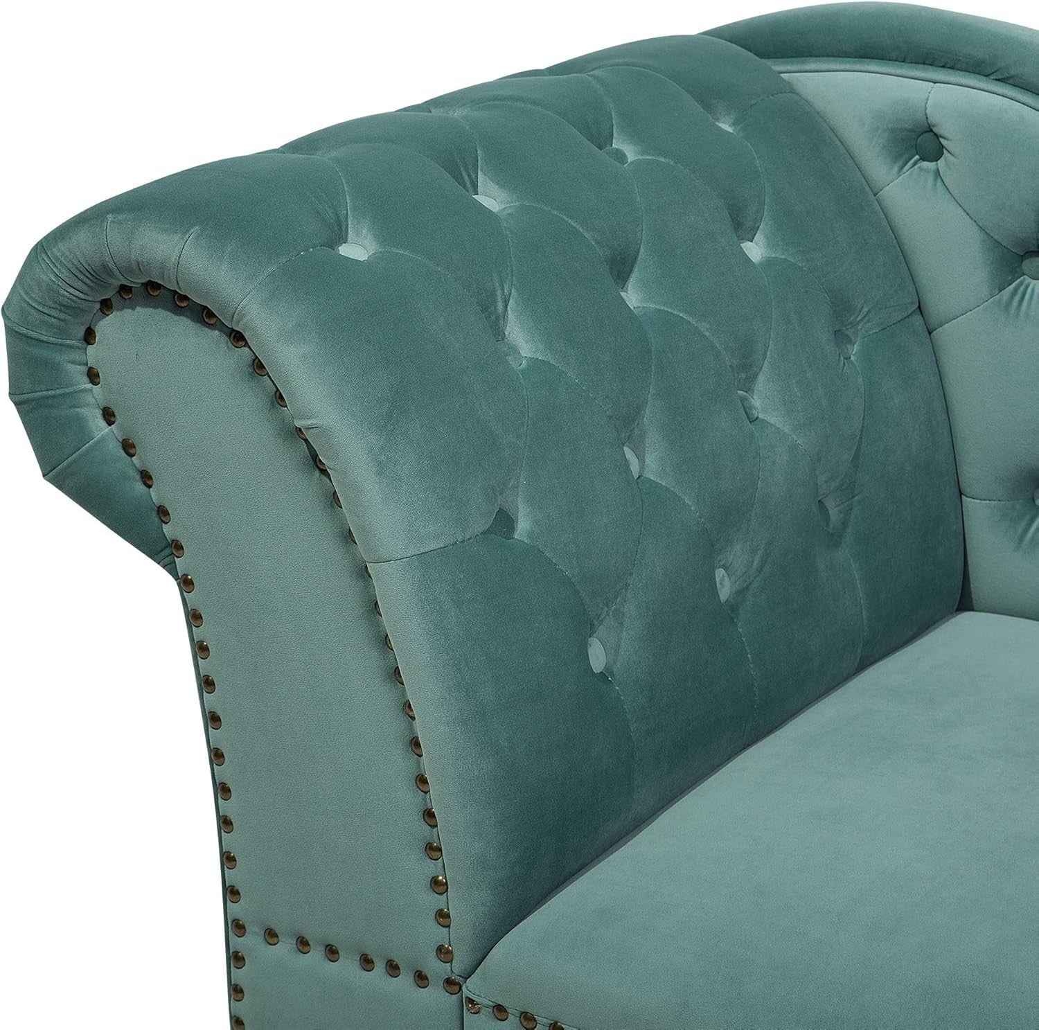 Mint Green Velvet Chaise Lounge Left Hand Tufted Chesterfield Sofa Seat
