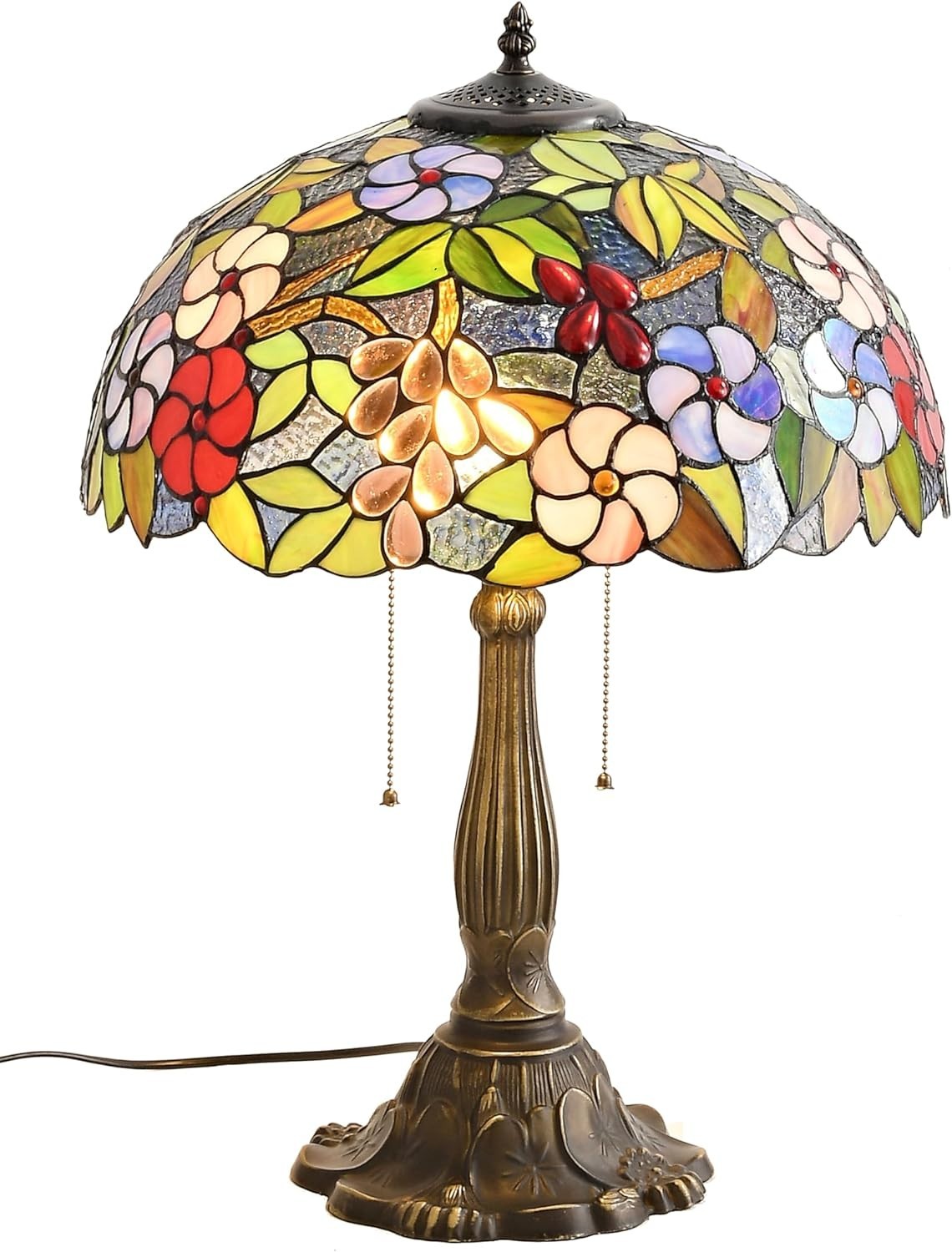 Vintage Tiffany Style Stained Glass Table Lamp, 16 Inch Elegant Desk Light