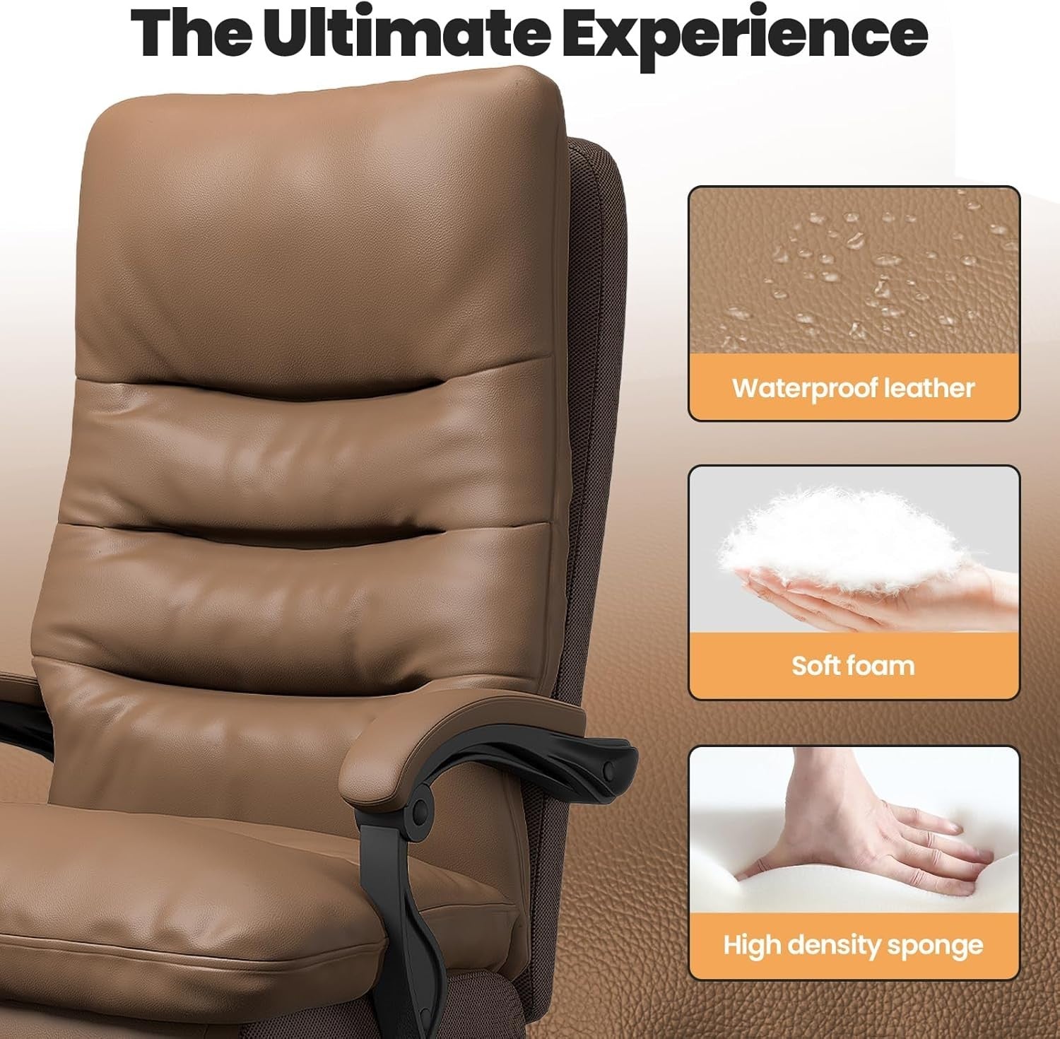Big & Tall Ergonomic Office Chair Executive Adjustable Footrest Brown Faux Leath