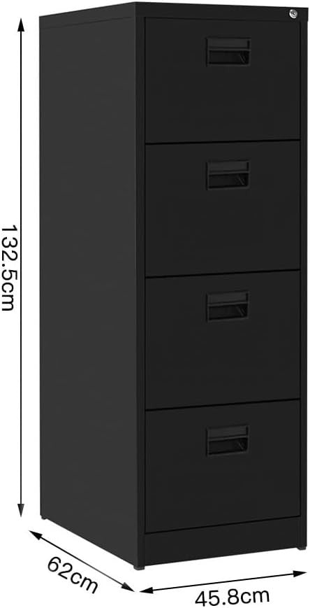 Black Metal Filing Cabinet 4 Drawer Lockable 132cm Office Storage