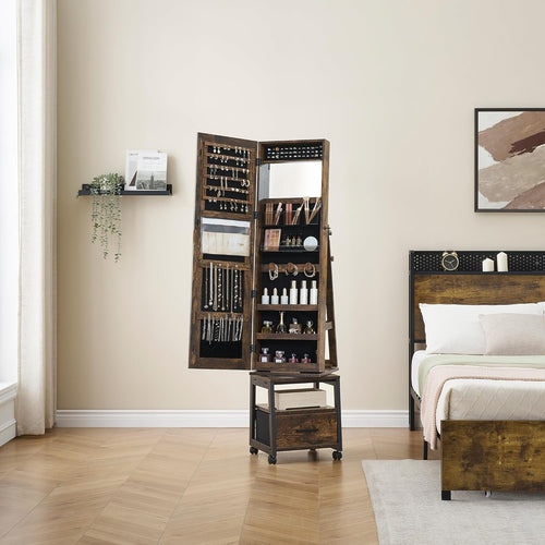 Rustic Brown 4 in 1 Rotating Jewellery Cabinet Full Length Mirror
