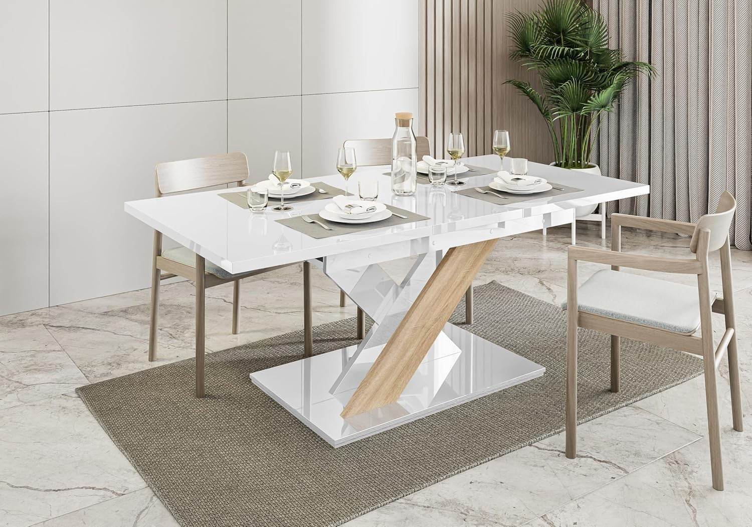 White Oak Gloss Extendable Dining Table Folding 140–180cm Small Spaces