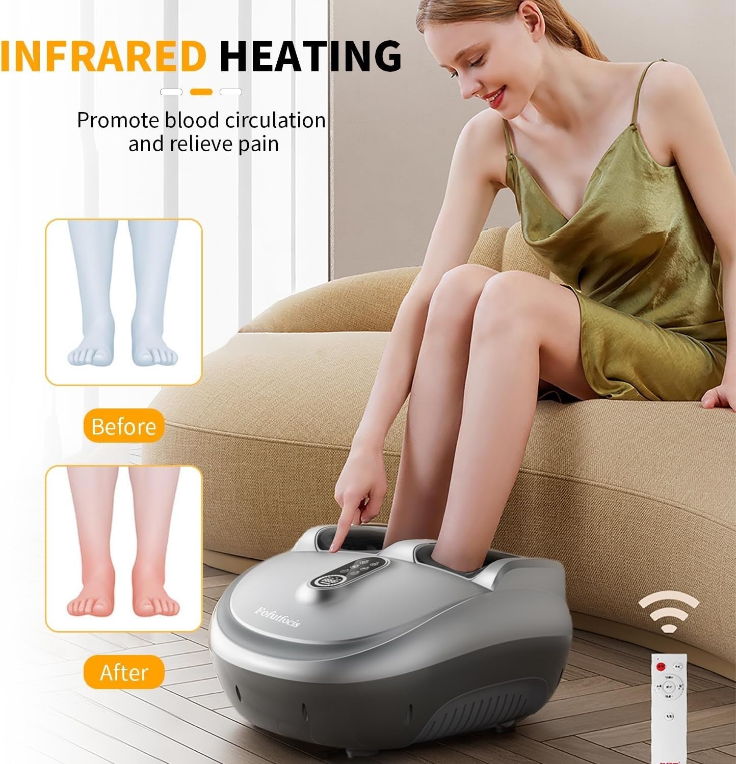 Shiatsu Foot & Calf Massager with Heat, Compression Vibration & Remote Control