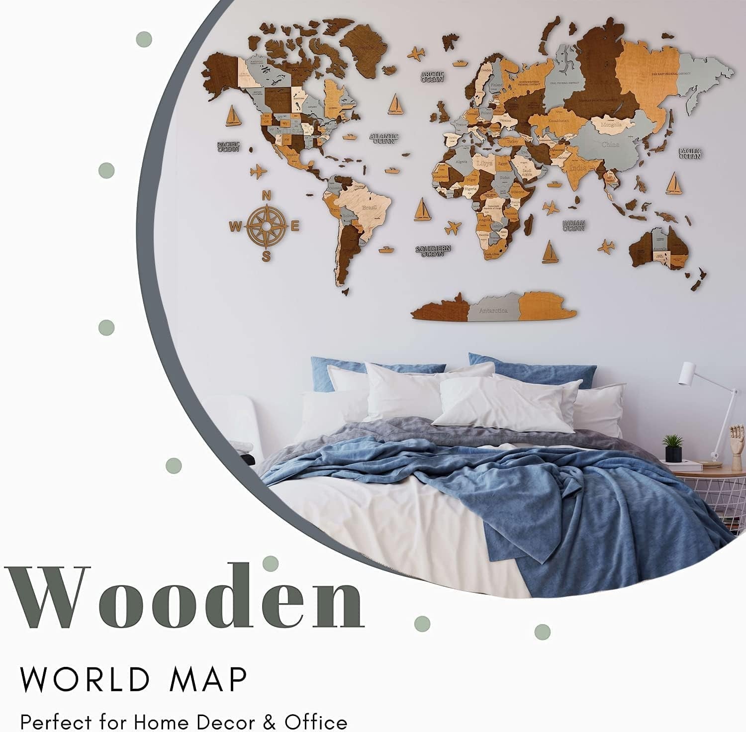 3D Wooden World Map Wall Decor Large Travel Art Home Office Decor