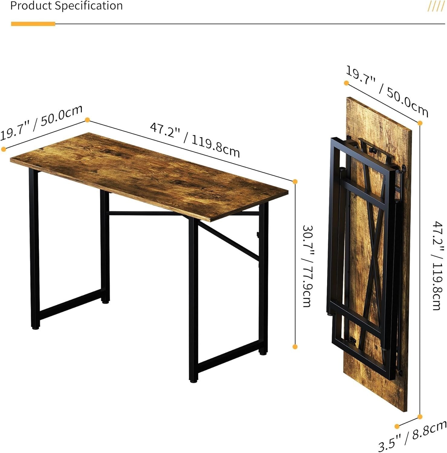 Folding Computer Desk 120cm Rustic Brown No Assembly Home Office Gaming Table