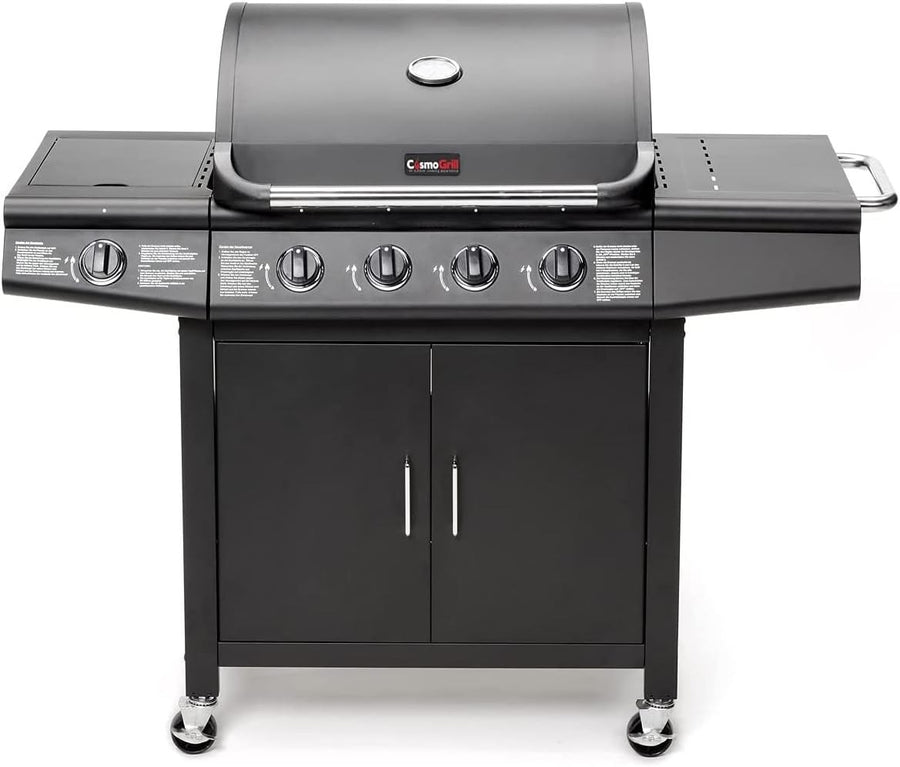4+1 Gas BBQ Grill with Side Burner, 54x135x110cm, Storage Cabinet, Wheels, Cover