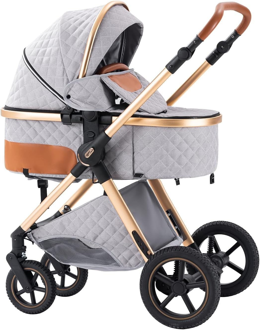 3 in 1 Baby Pram Pushchair Lightweight Folding Travel System Grey