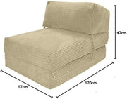 Fold Out Chair Budget Bed Single Futon Mattress Corduroy Sofa Guest Cream