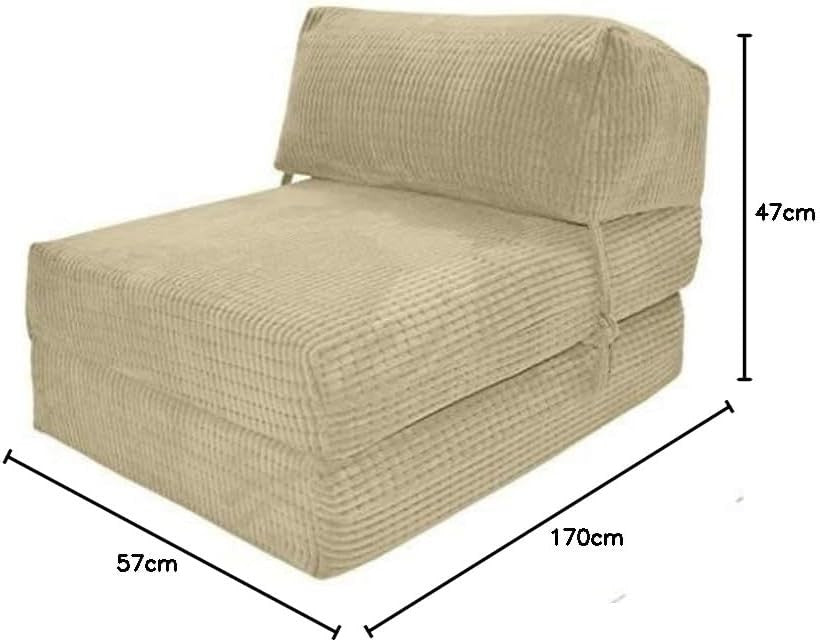 Fold Out Chair Budget Bed Single Futon Mattress Corduroy Sofa Guest Cream