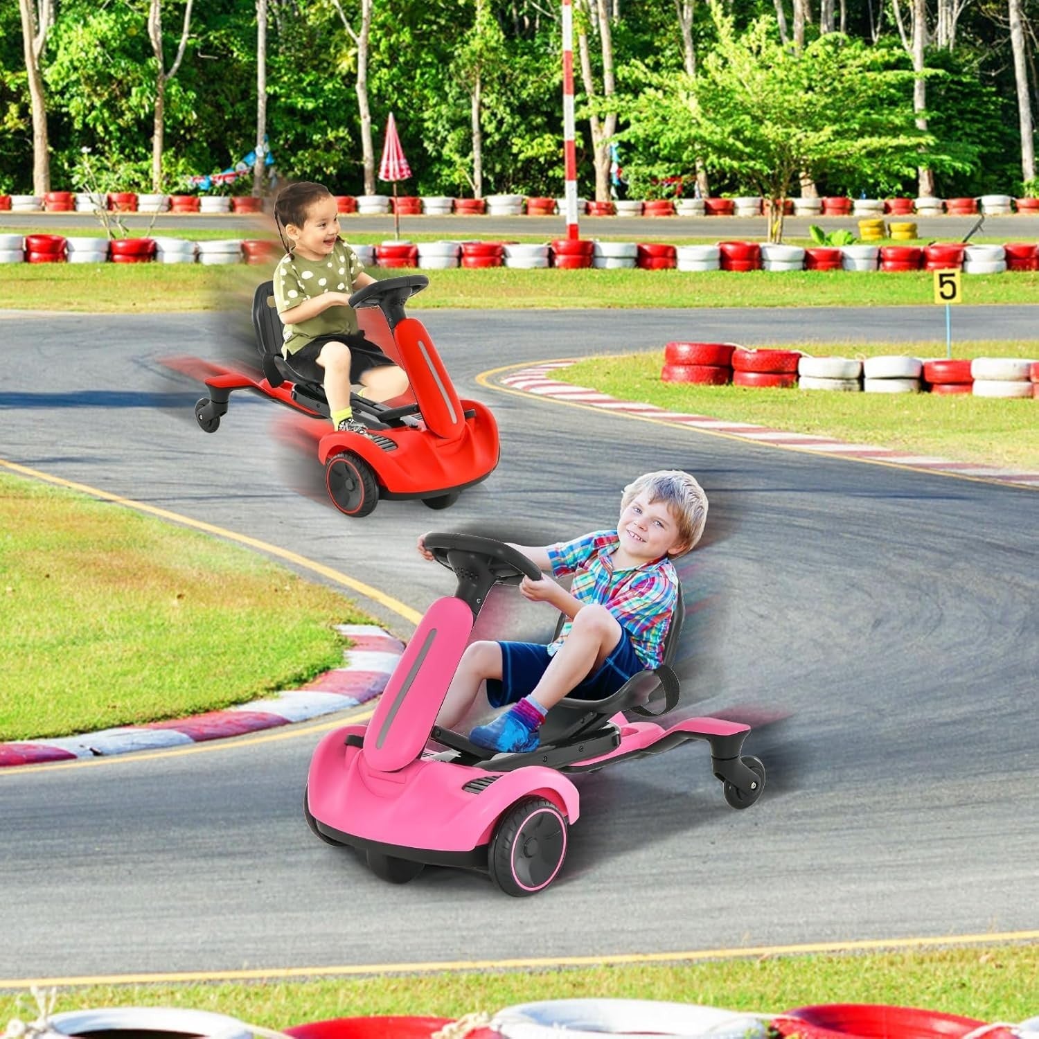 Kids Electric Drift Go Kart 6V Ride On Car 360 Spin Adjustable Seat Pink