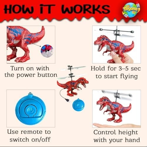 Toyana LED Flying Dinosaur Drone for Kids 6+ | Gesture Control RC Dragon Toy