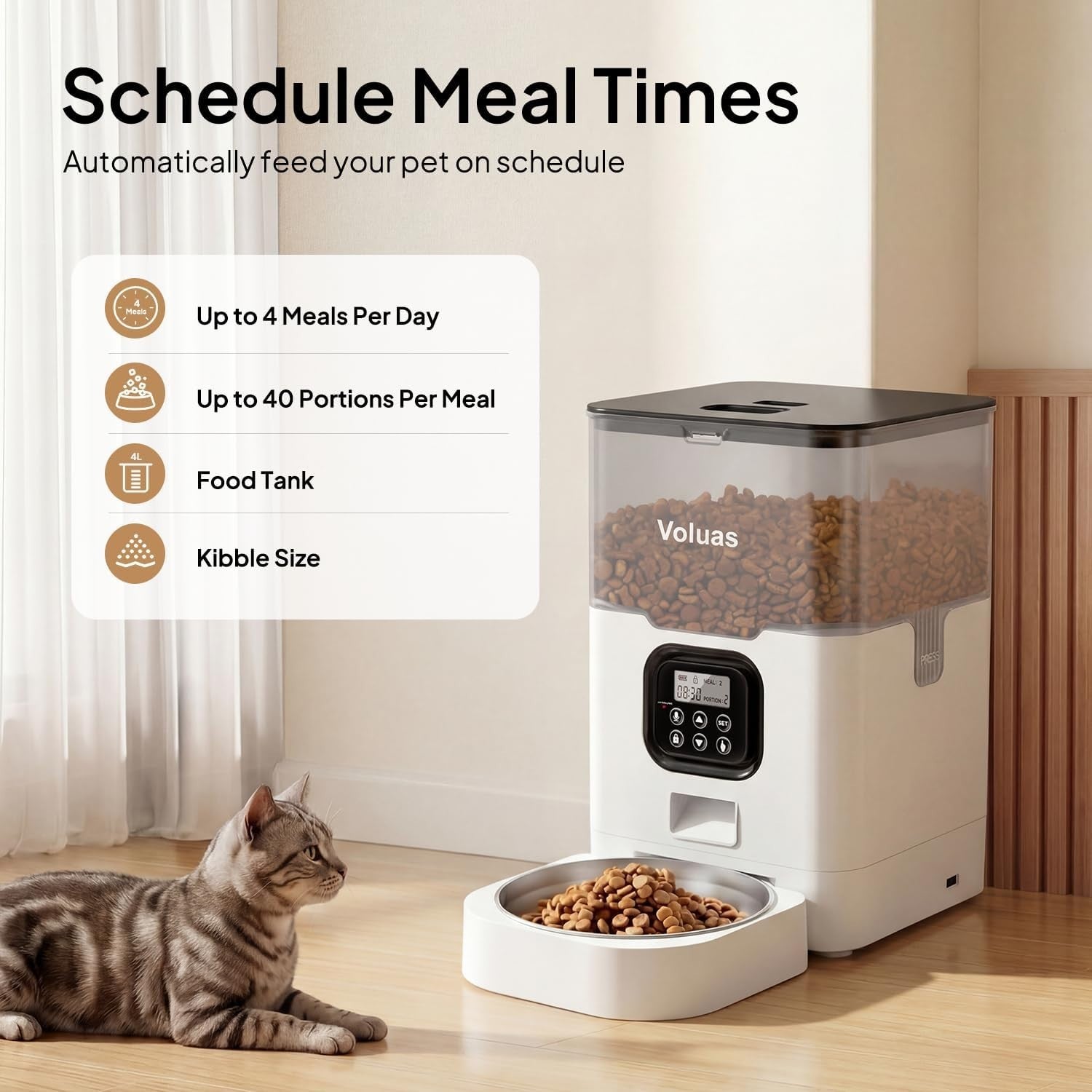 Automatic Cat Feeder 4L Timed Food Dispenser Portion Control LCD Feed