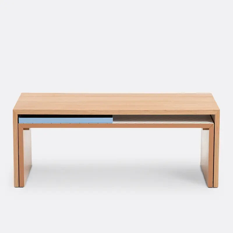 Modern Nesting Coffee Tables Set Oak & Glass Duo with Tray 110x50x42.5cm