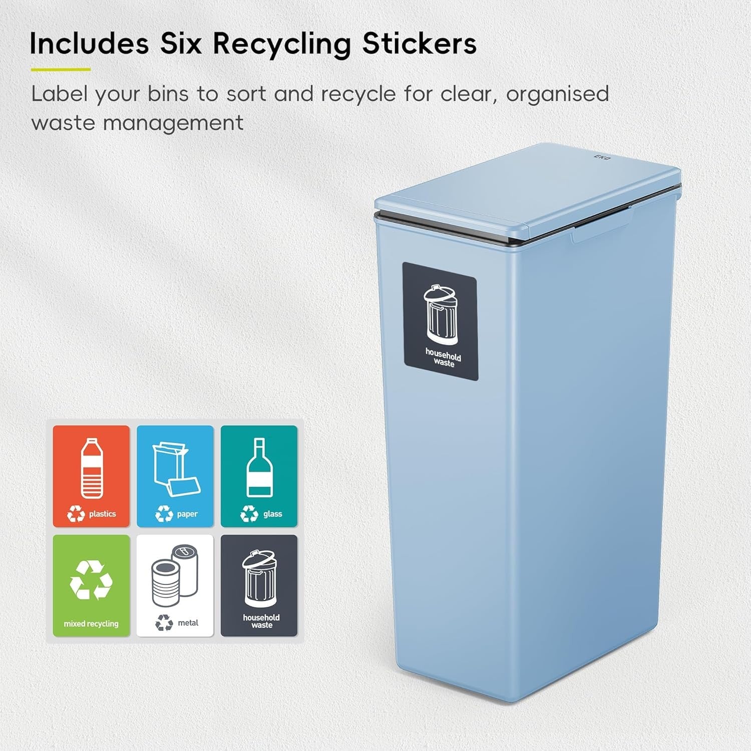 30L Slim Kitchen Recycling Bin Touch Top Lid Plastic Waste Rubbish Blue