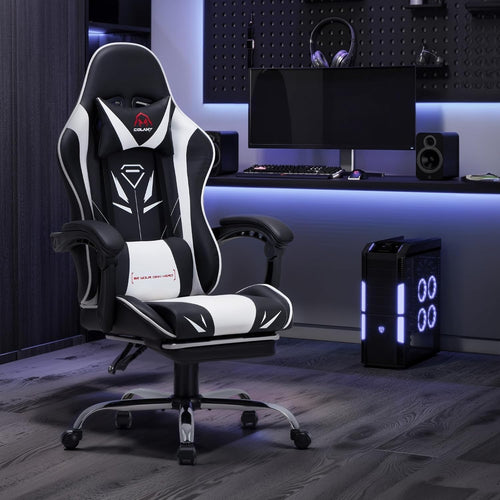 High Back Ergonomic Gaming Chair Swivel Recliner Office Seat Headrest Lumbar Whi