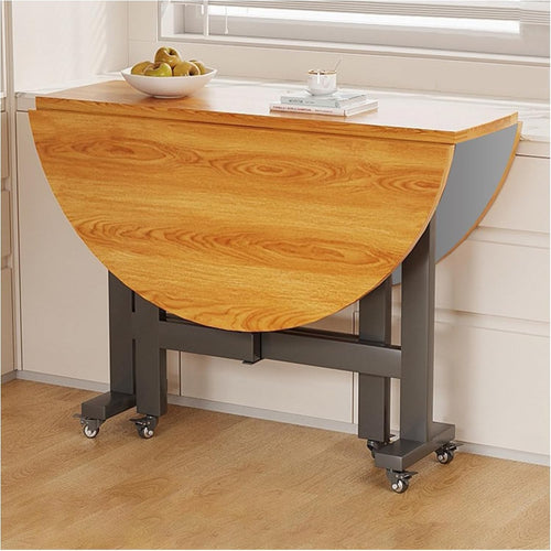Round Drop Leaf Folding Kitchen Table with 6 Wheels for Small Spaces